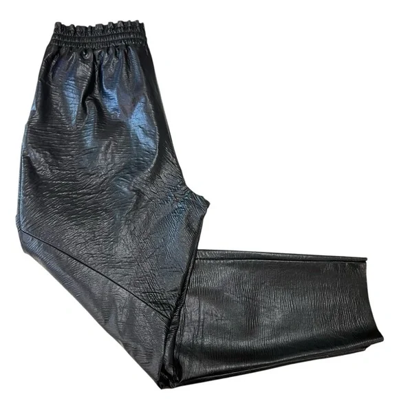 Ramy Brooke New York Samson Black Faux Leather High Rise Jogger Pants Womens Med - Picture 10 of 14